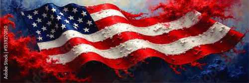 Vibrant Artistic American Flag Painting with Abstract Red, White, and Blue Brush Strokes - Patriotic USA Background