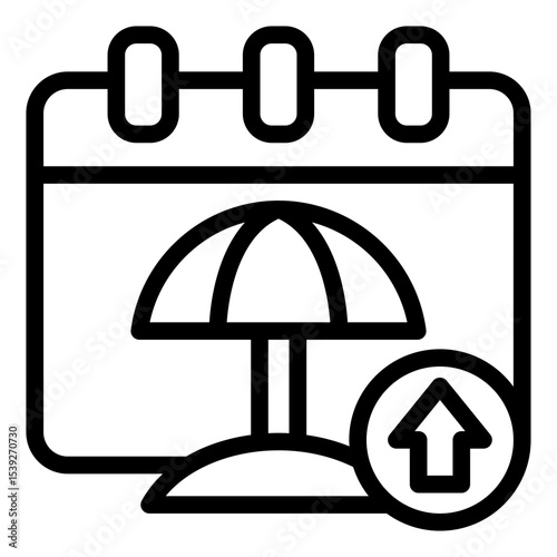 calendar beach outline icon for high season holiday