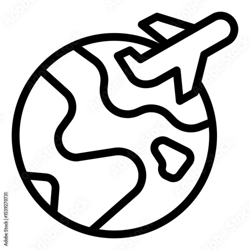world globe outline icon for global flight travel