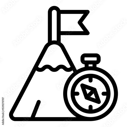 mountain flag outline icon for travel adventure tour
