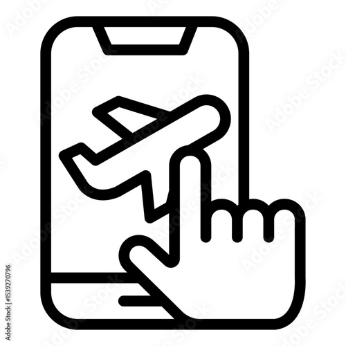 mobile booking outline icon for travel ticket plan