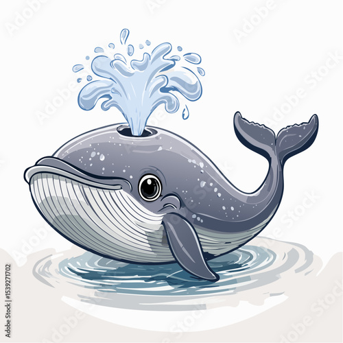 Vector Image of Cartoonish Big Blue Whale Swimming while Blowing Water through his Blowhole 45