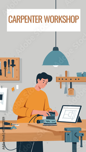 Carpenter Sanding Wood