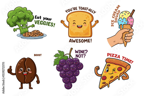 Colorful food stickers set
