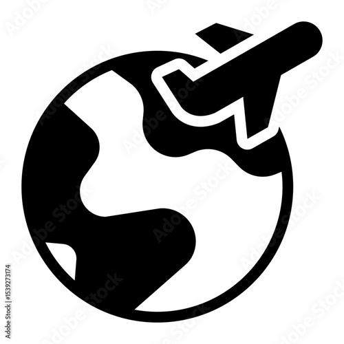 world globe glyph icon for global flight travel