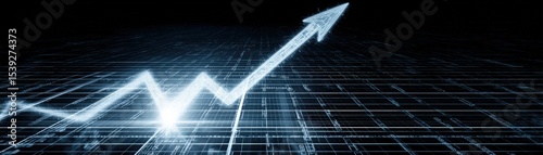 Digital graph with a glowing line chart showing upward growth, symbolizing progress and success in technology or business.