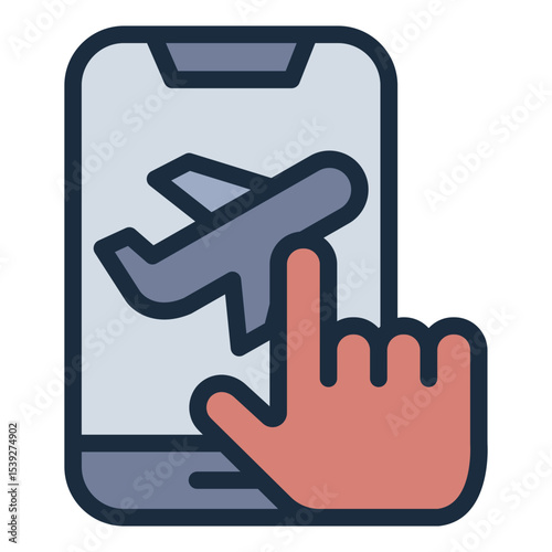 mobile booking filled line icon for travel ticket plan