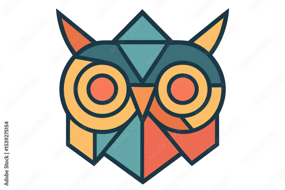 Fototapeta premium Geometric owl silhouette symbolizing learning, intelligence, constructed from angular shapes against translucent background
