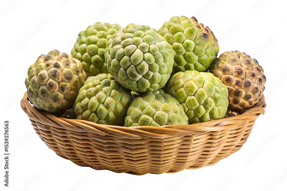 Fototapeta premium A basket overflowing with fresh and ripe sugar apples ready to eat