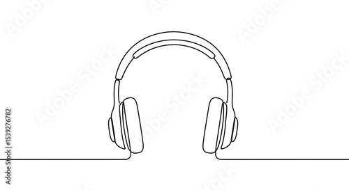 Continuous line drawing of headphones on a white background showcasing minimalist design and simplicity