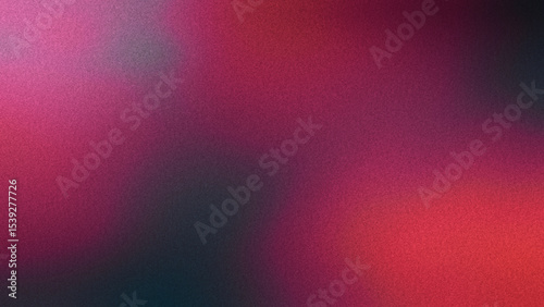 Grainy abstract gradient background, copy space. Scarlet red and crimson pink blurred lights on black backdrop. Digital noise effect. Lo-fi, analog, nostalgia, retro design, old, grunge texture paper
