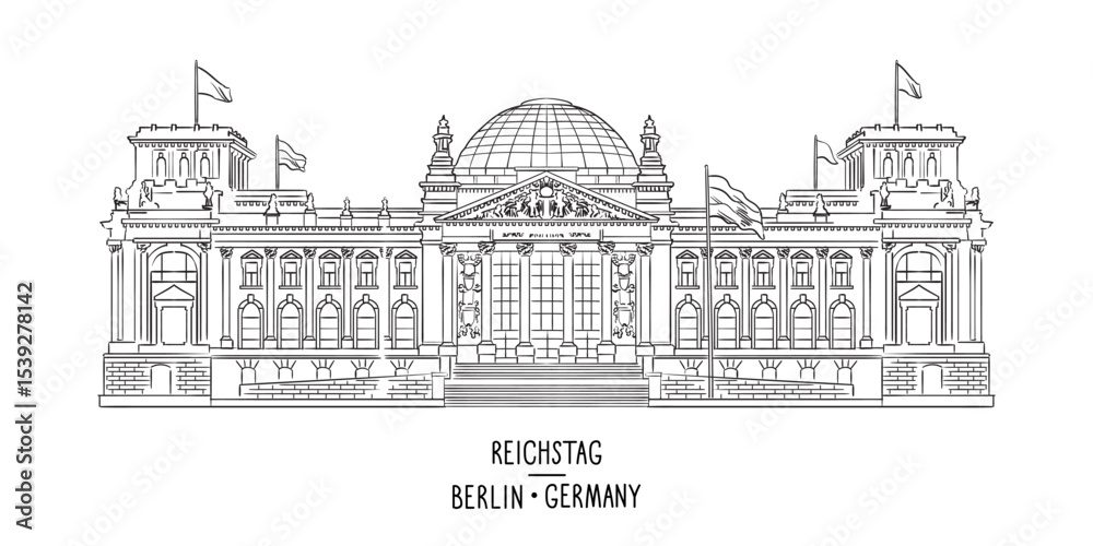 Obraz premium Germany hand drawn sights Reichstag building vector illustration