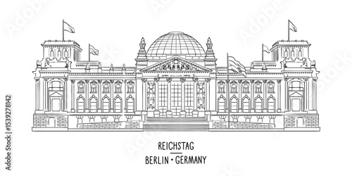Germany hand drawn sights Reichstag building vector illustration