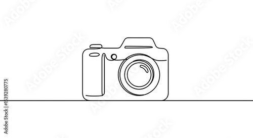 A simple line drawing of a camera on a white background with a single line representing the surface