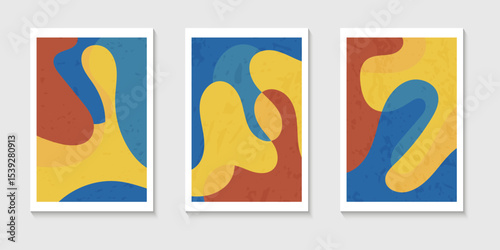 Set of abstract contemporary mid century posters with Abstract shapes. Design for wallpaper, background, wall decor, cover, print, card. Modern boho landscape minimalist art.