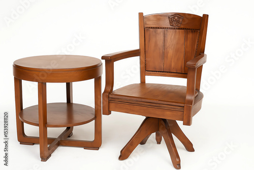 old wooden chair. wooden chair and table isolated on white background