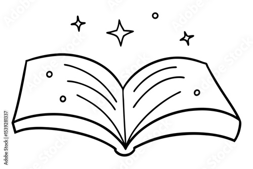 Vector illustration of an open book with flying pages, symbolizing education, knowledge, and the magic of reading