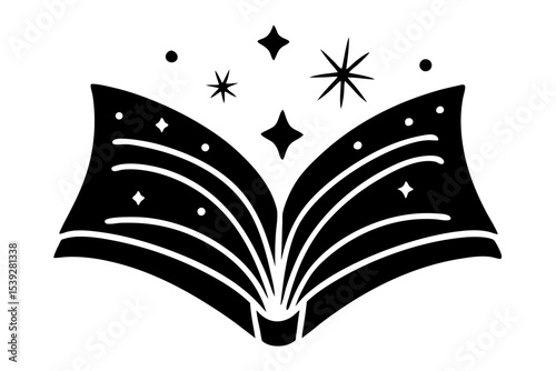 An open book with black wings symbolizes education, magic, and the light of knowledge, making it a powerful illustration for learning and fantasy literature