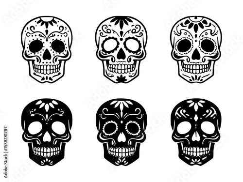 sugar skull silhouette set, isolated background