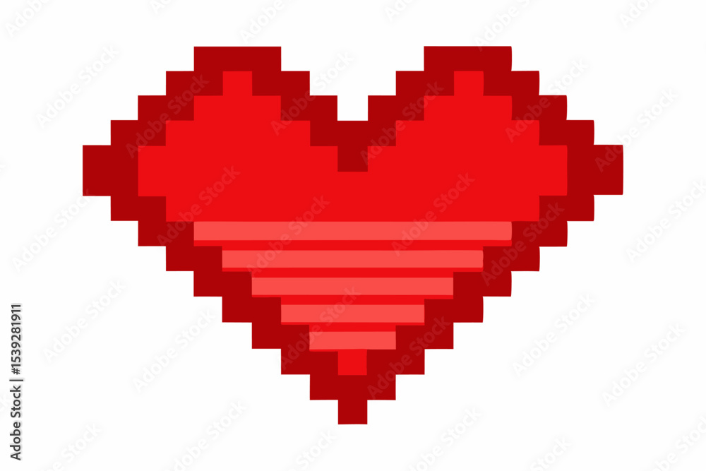 Fototapeta premium Red pixel heart with arrow, ribbon, and star icon for love, sale, or web design