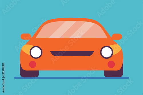 Red car vector illustration featuring an automotive vehicle icon for transport and travel design