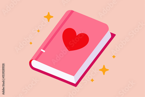 Red heart and book vector icon, a romantic symbol of love for Valentine's Day