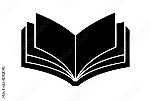 An isolated black and white vector illustration of an open book icon, perfect for conveying education, learning, and literature