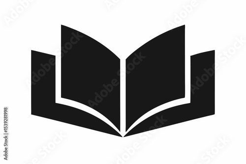 Open old blank textbook vector icon illustration with black cover