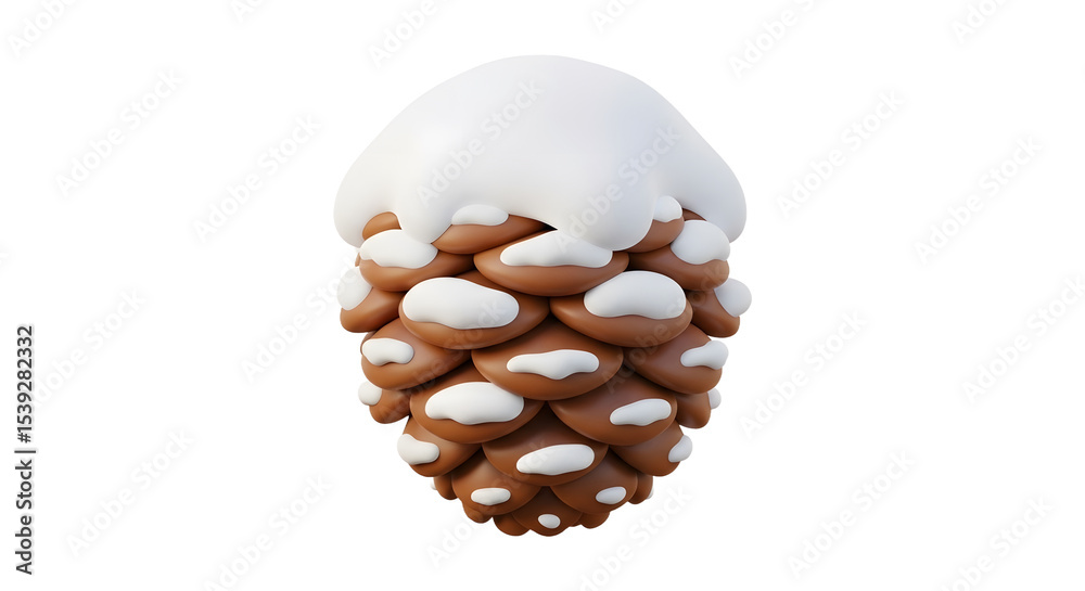 Fototapeta premium 3D Rendered Pinecone Covered In White Snow On Brown Scales Against Transparent Background