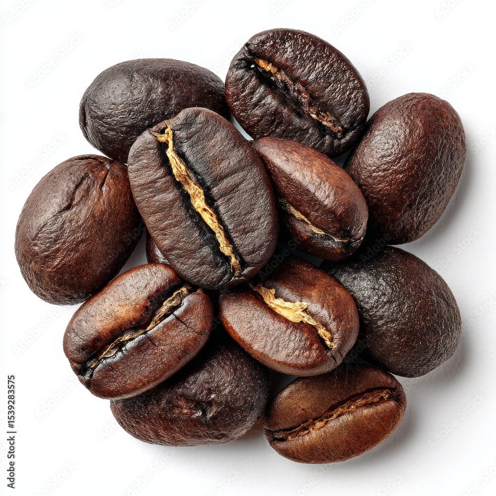Fototapeta premium Close Up of Dark Roasted Coffee Beans - Isolated on White