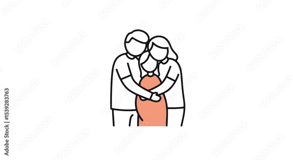 Fototapeta premium Illustration of a loving family of three embracing each other, with a sense of warmth and unity.