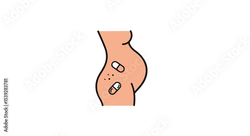Conceptual illustration of a pregnant belly with pills. 