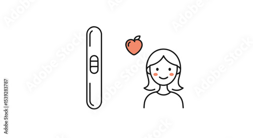 Pregnancy test and a happy woman with love, and red apple.