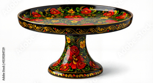 Decorative cake stand with floral pattern for Khokhloma painting on white background