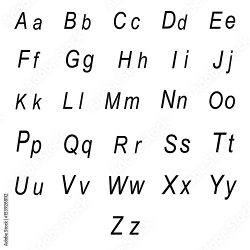 Slanted font sample. Clean italic alphabet. Rounded typeface chart. Vector letter form.