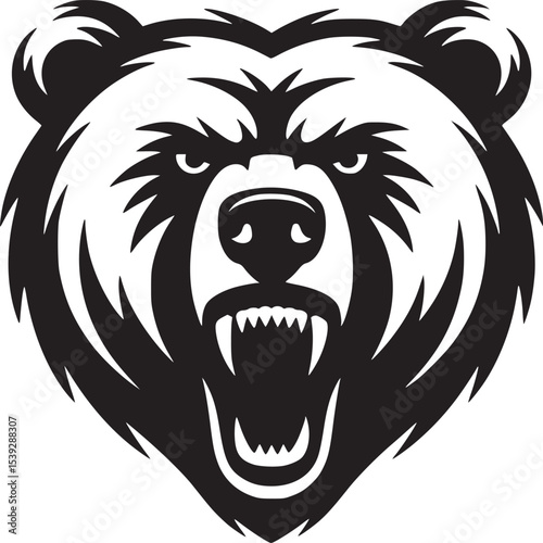 Wallpaper Mural Illustration of a bear head with sharp teeth and angry expression on a white background image art Torontodigital.ca