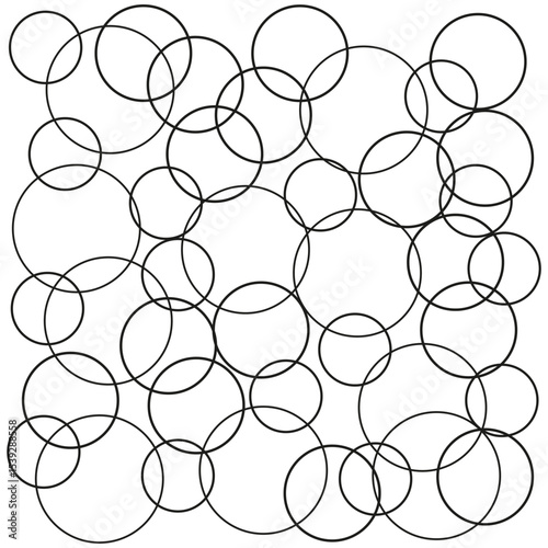 Circle overlap pattern. Outline vector design. Geometric loop shapes. Transparent ring layout.