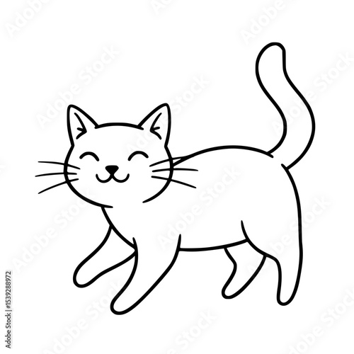 Happy Cat Walking Outline Illustration