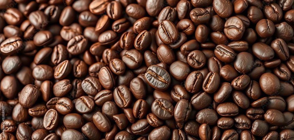 Fototapeta premium Rich brown whole and ground coffee beans, textures highlighted, dark roast, arabica