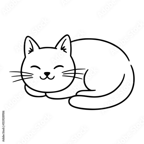 Cute Sleeping Cat Outline Drawing Art