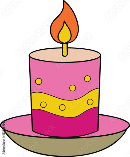 Charming Pink Candle Illustration Festive Decoration, Birthday, Celebration
