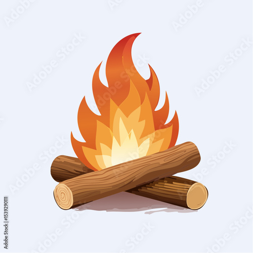 A stylized illustration of a campfire with burning flames and wooden logs.