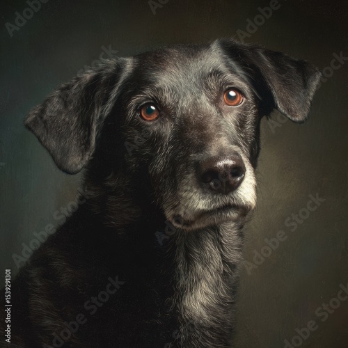 Wallpaper Mural A portrait of a black dog, featuring expressive eyes and a gentle demeanor. The dog's coat is a deep black, and it has a hint of gray around the muzzle Torontodigital.ca