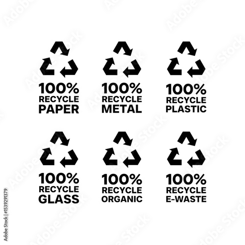100 percents recycle vector icon set