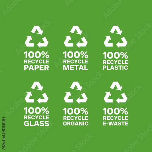 100 percents recycle vector icon set