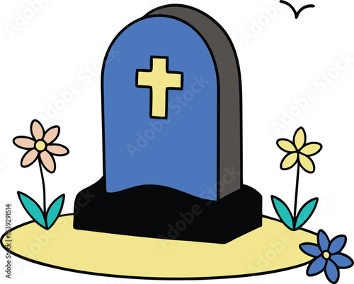 Rest in Peace A Simple Illustration of a Grave with Flowers