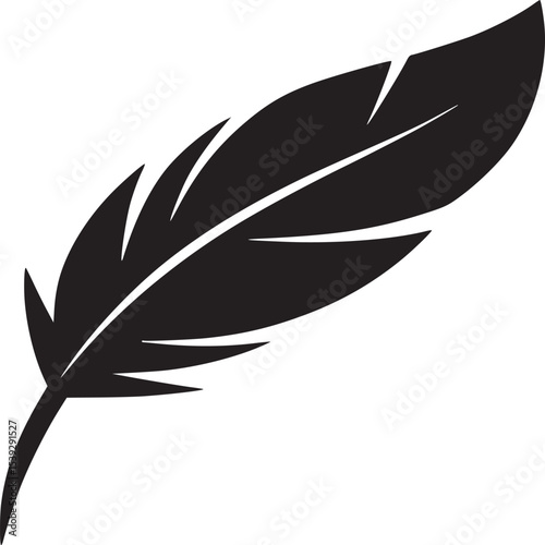 A minimalistic black feather isolated on a light beige background in a simple graphic design style