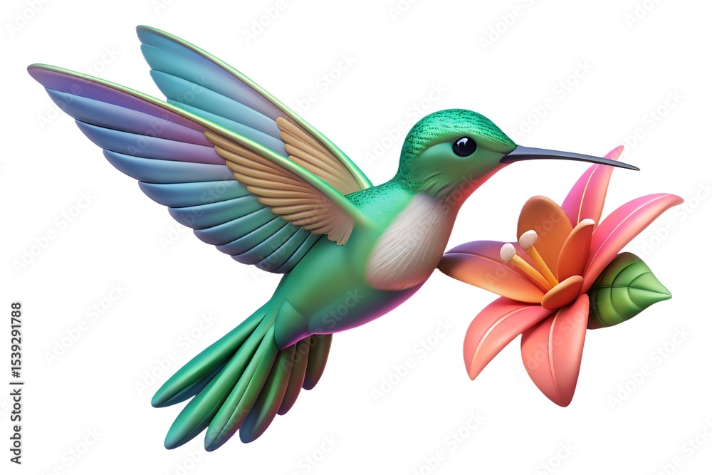 Fototapeta premium Vibrant hummingbird feeding on a lily flower