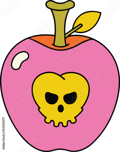Poisoned Pink Apple A Spooky Illustration of a Skull-Shaped Fruit