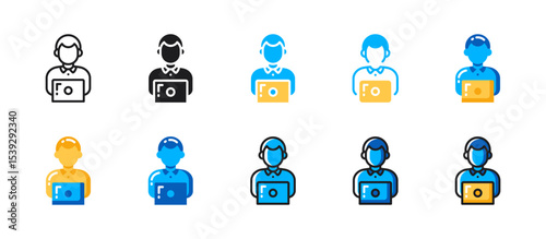 Male employee icon representing office staff, remote work, IT professional, business workforce, corporate staffer, and desk‑bound employee in vector.